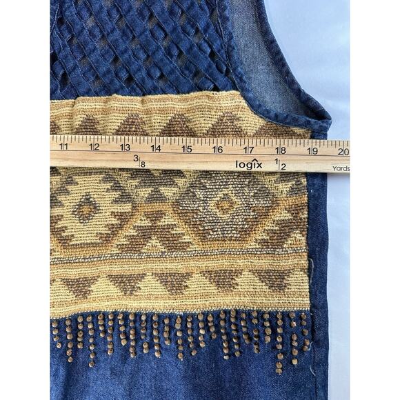 Vintage New Directions Denim Vest Sz M Fall Aztec Western Cowgirl Rodeo READ - Picture 11 of 12